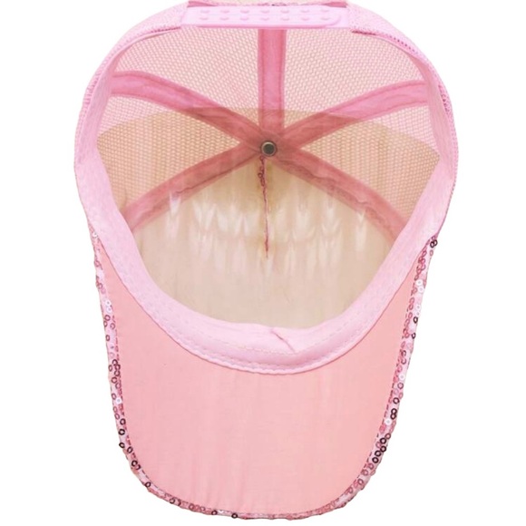 Girls Princess Diamond Pearl Shimmer Snap Back Summer Cap W/Breathable Mesh Pink - Picture 5 of 5